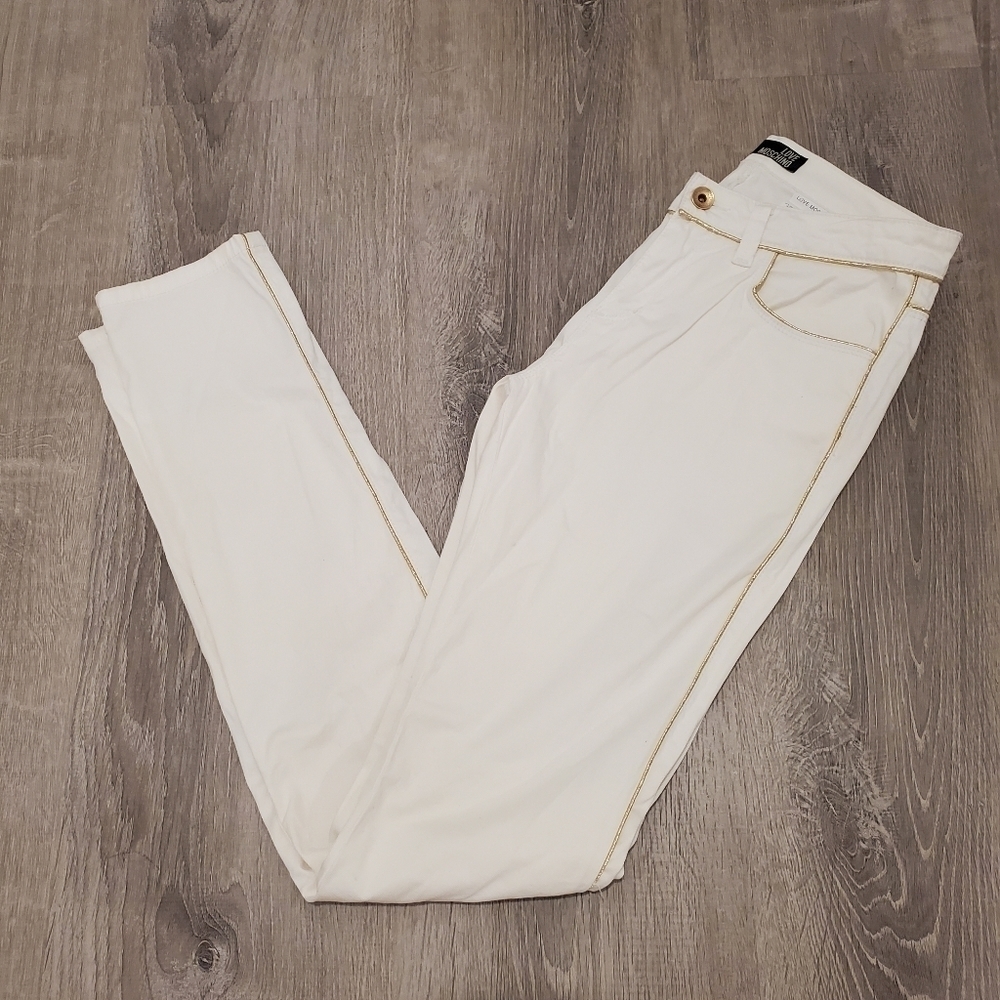 Love Moschino Gold Stripe White Jeans